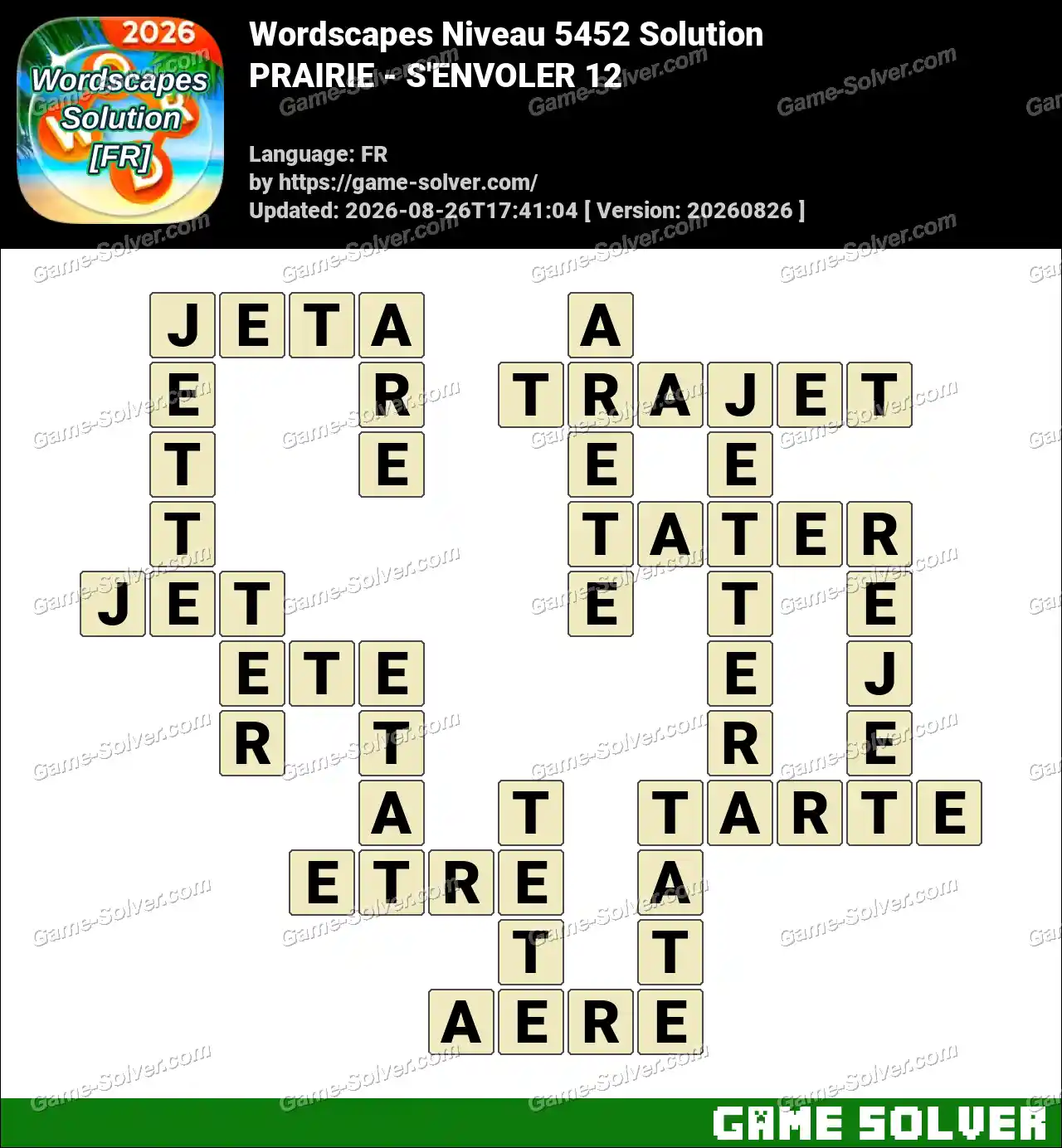 Wordscapes Français Niveau 5452 Solution — PRAIRIE – S’ENVOLER 12